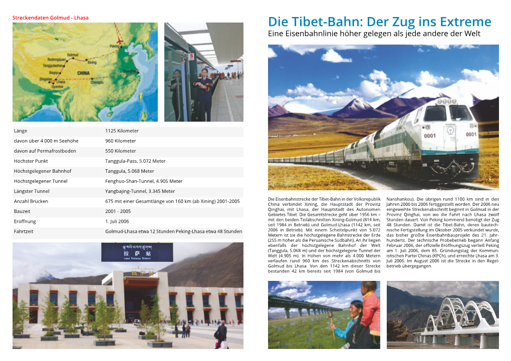 Die Tibet-Bahn: Der Zug Ins Extreme Eine Eisenbahnlinie Höher Gelegen Als Jede Andere Der Welt