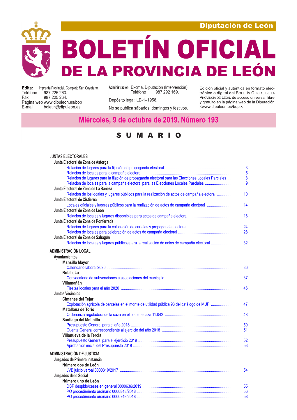 BOLETÍN OFICIAL DE LA PROVINCIA DE LEÓN Edita: Imprenta Provincial