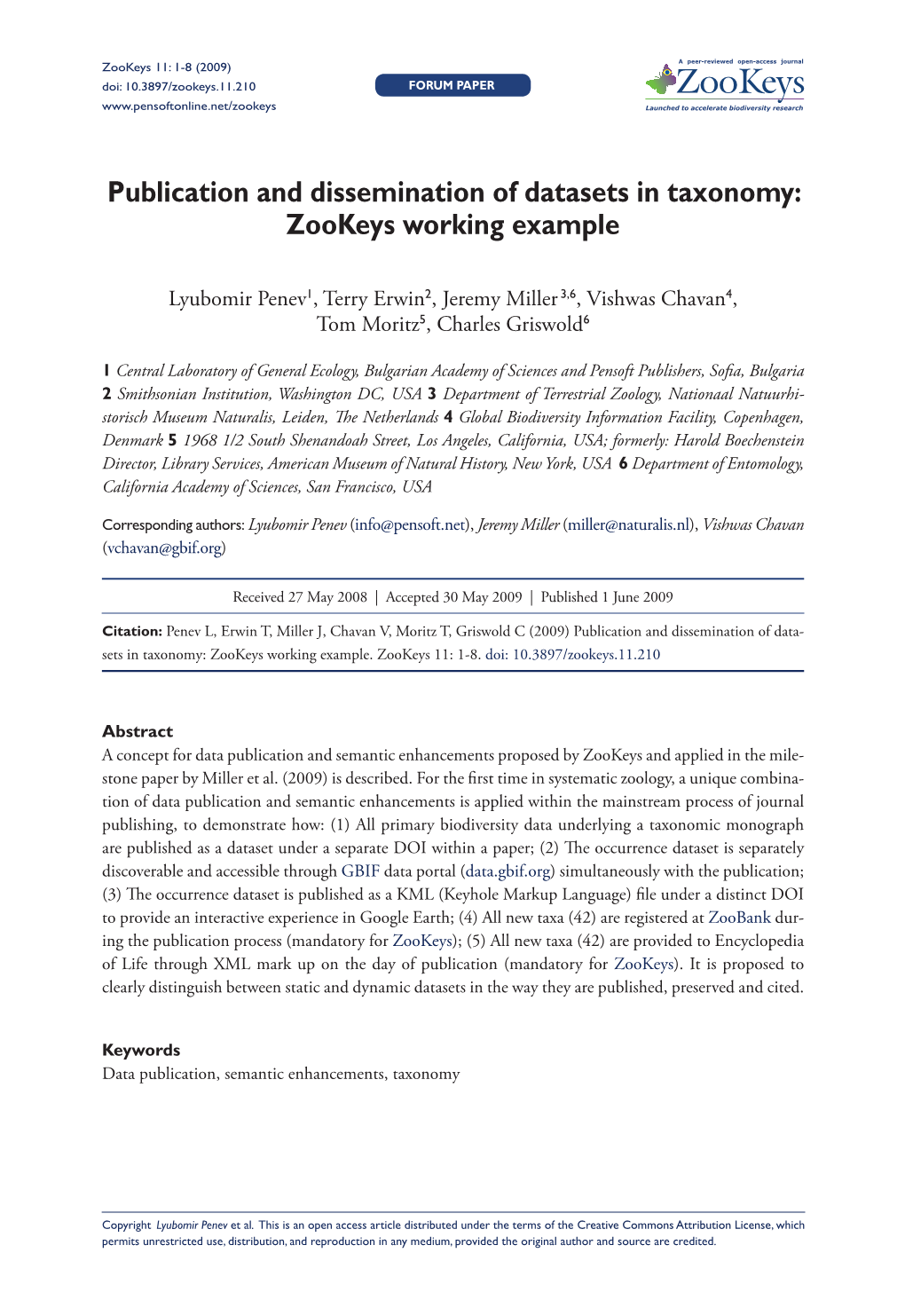 Publication and Dissemination of Datasets in Taxonomy: Zookeys Working Example