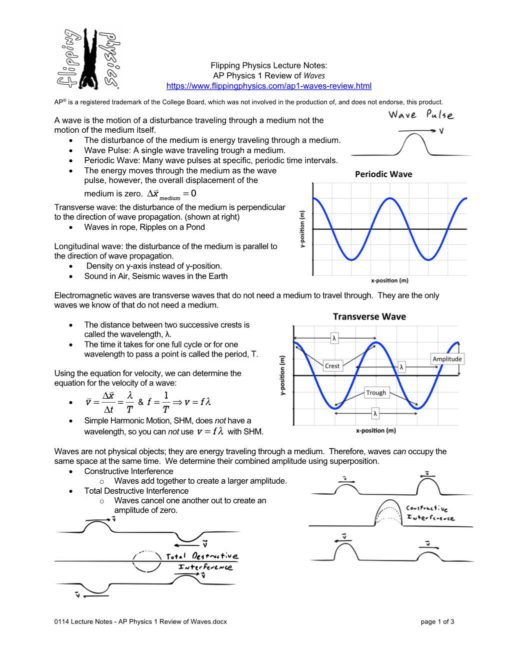 0114 Lecture Notes - AP Physics 1 Review of Waves.Docx Page 1 of 3