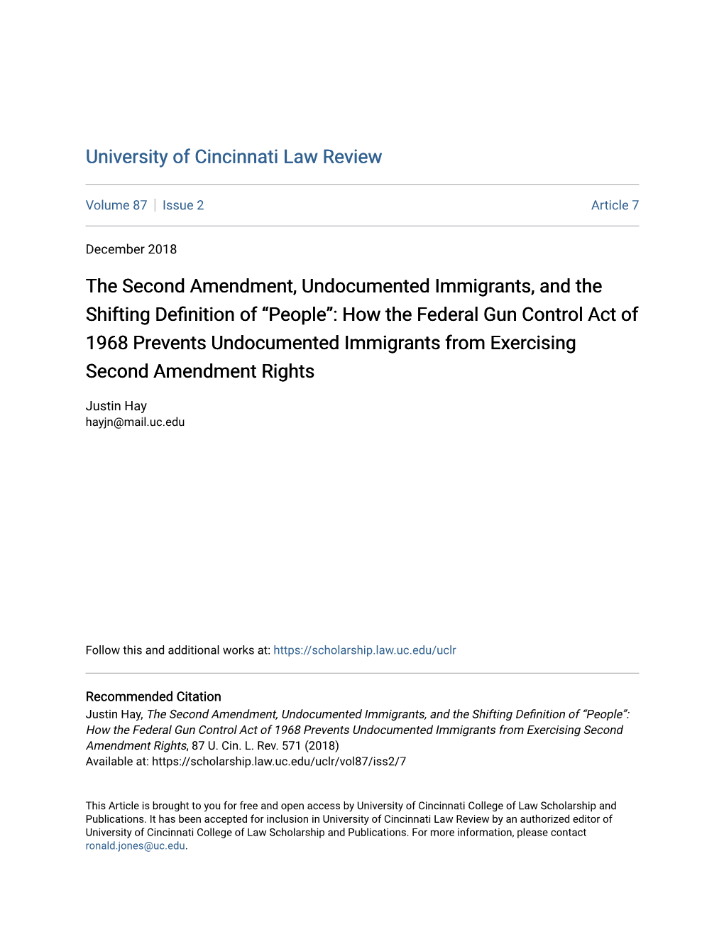 The Second Amendment, Undocumented Immigrants, and The