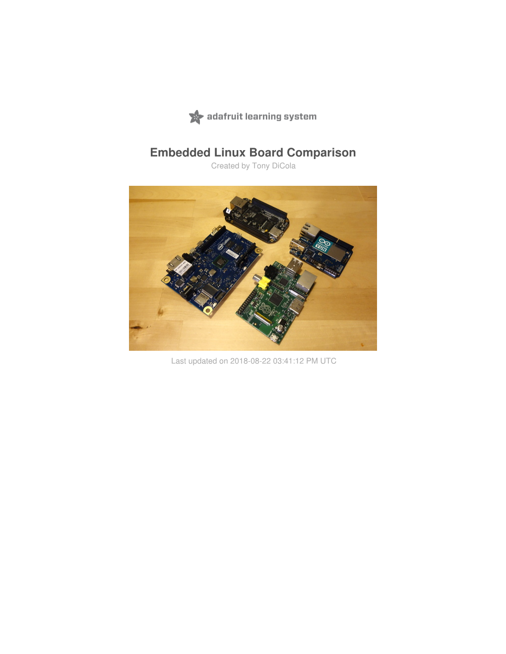 Embedded Linux Board Comparison Created by Tony Dicola