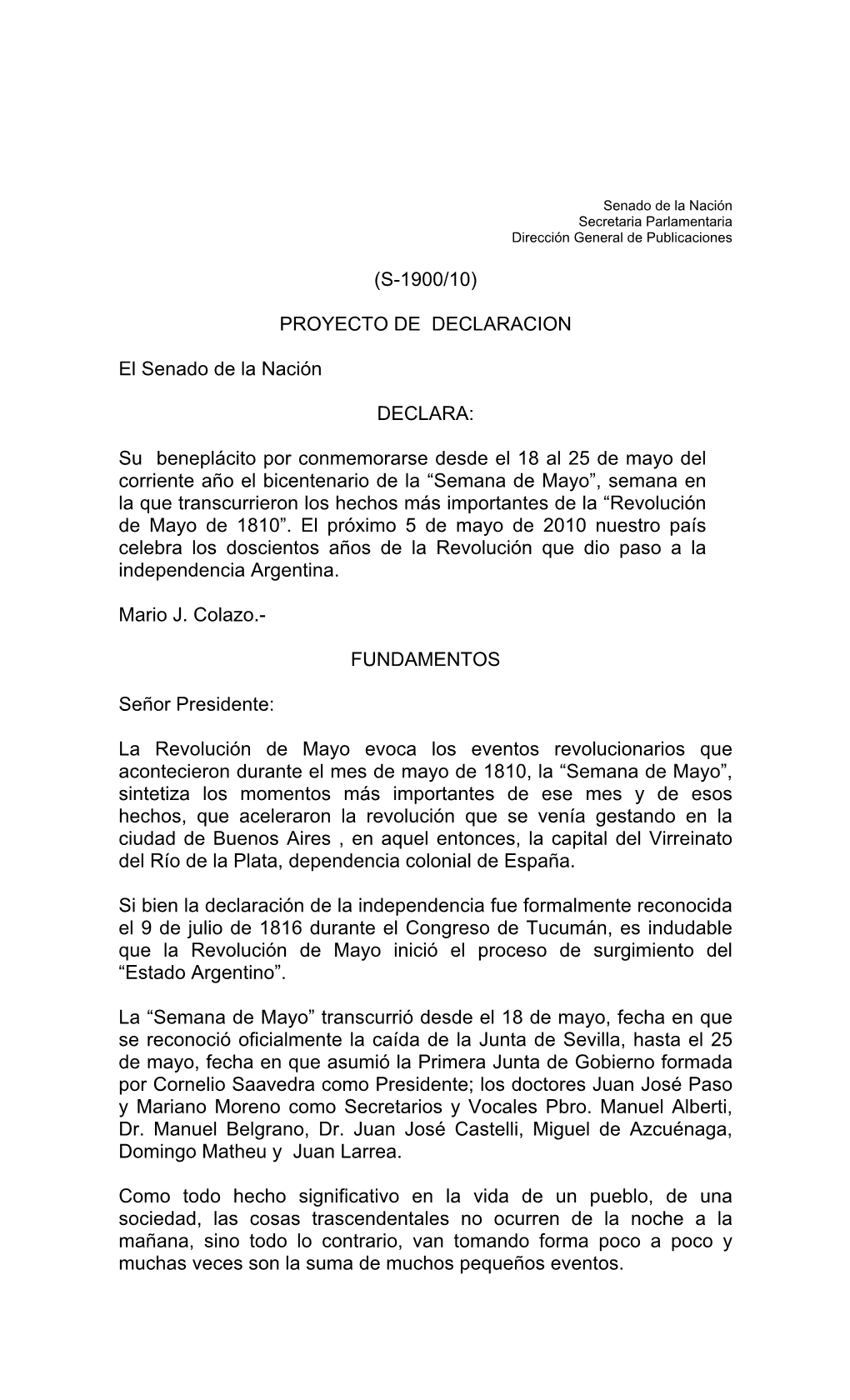 Proyecto De Declaracin