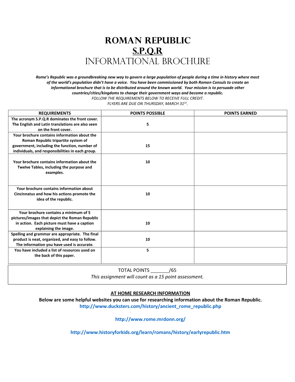 Roman Republic S.P.Q.R Informational BROCHURE