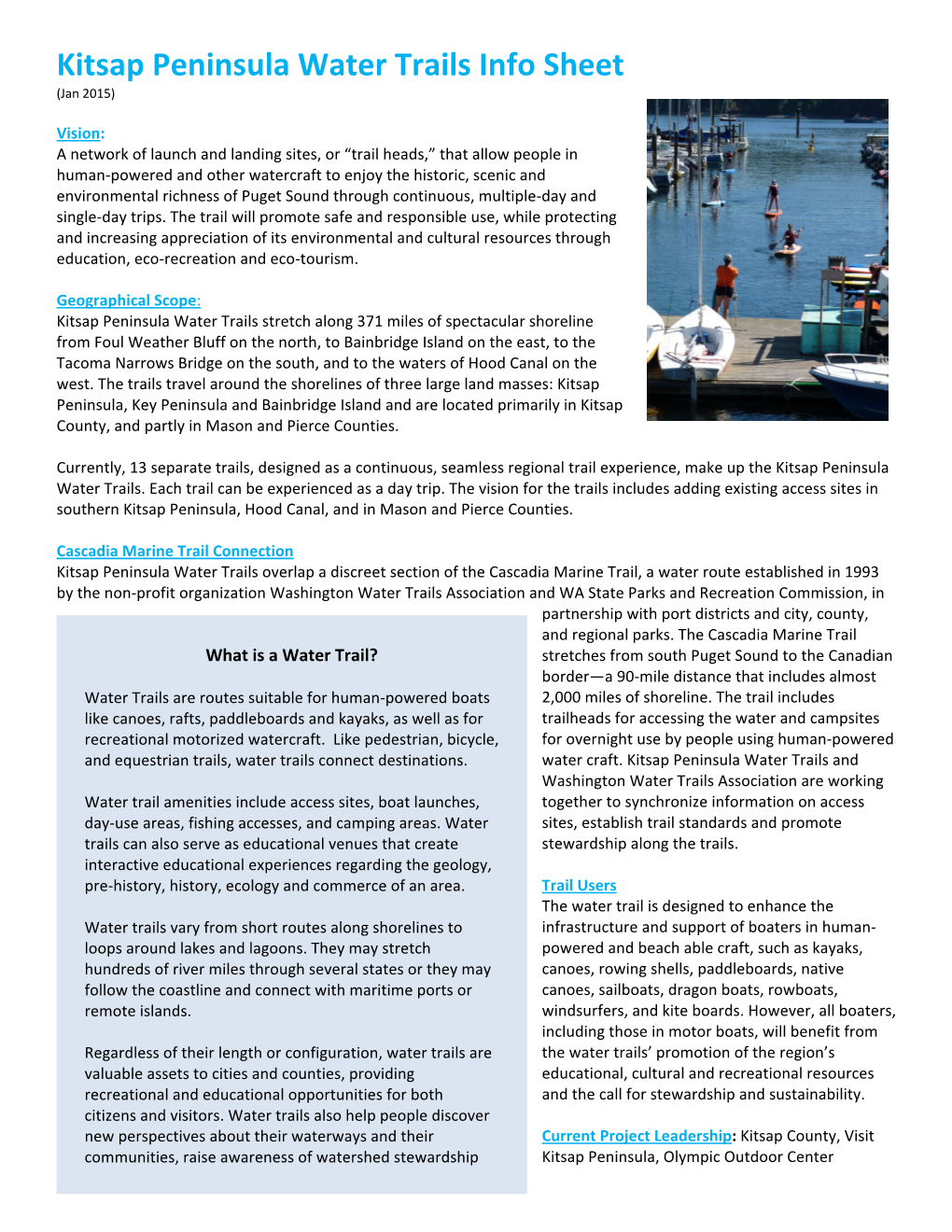 Kitsap Peninsula Water Trails Info Sheet (Jan 2015)