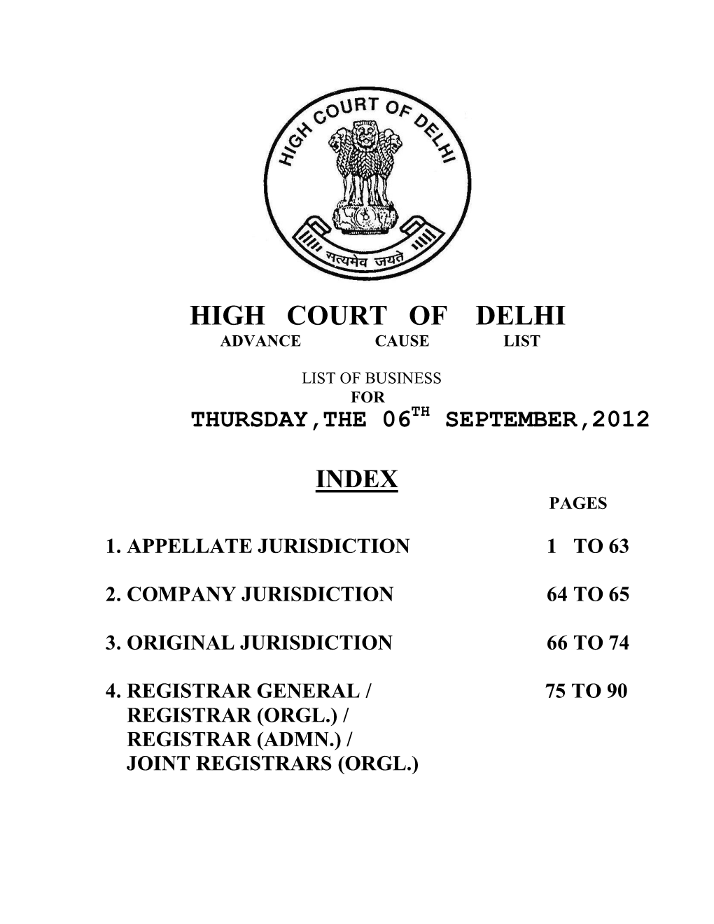 High Court of Delhi Advance Cause List