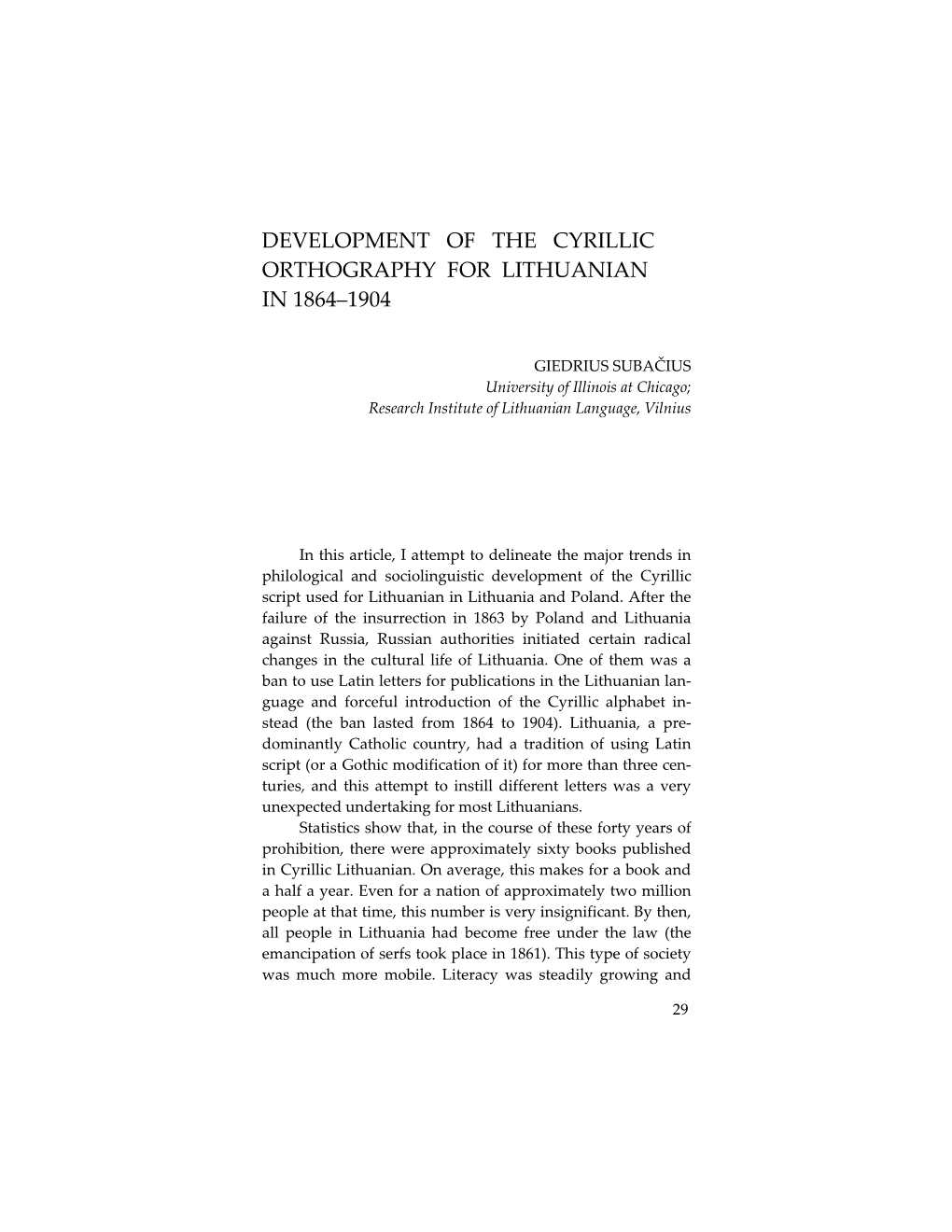 Development of the Cyrillic Orthography for Lithuanian in 1864‒1904