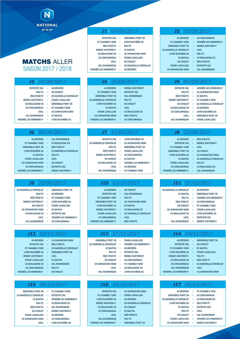 Matchs Aller Saison 2017 / 2018