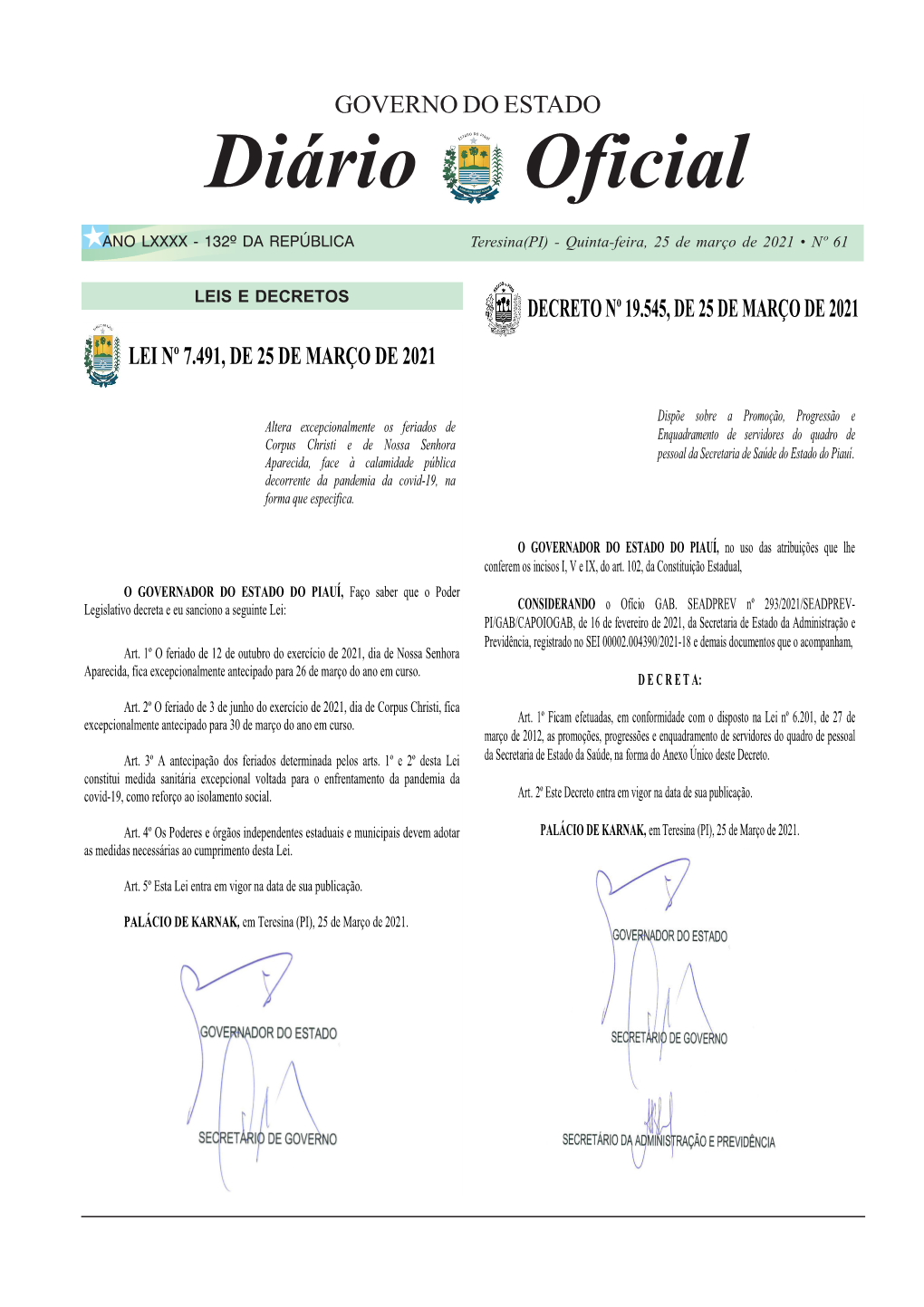 8 Diário Oficial Teresina(PI) - Quinta-Feira, 25 De Março De 2021 • Nº 61 5