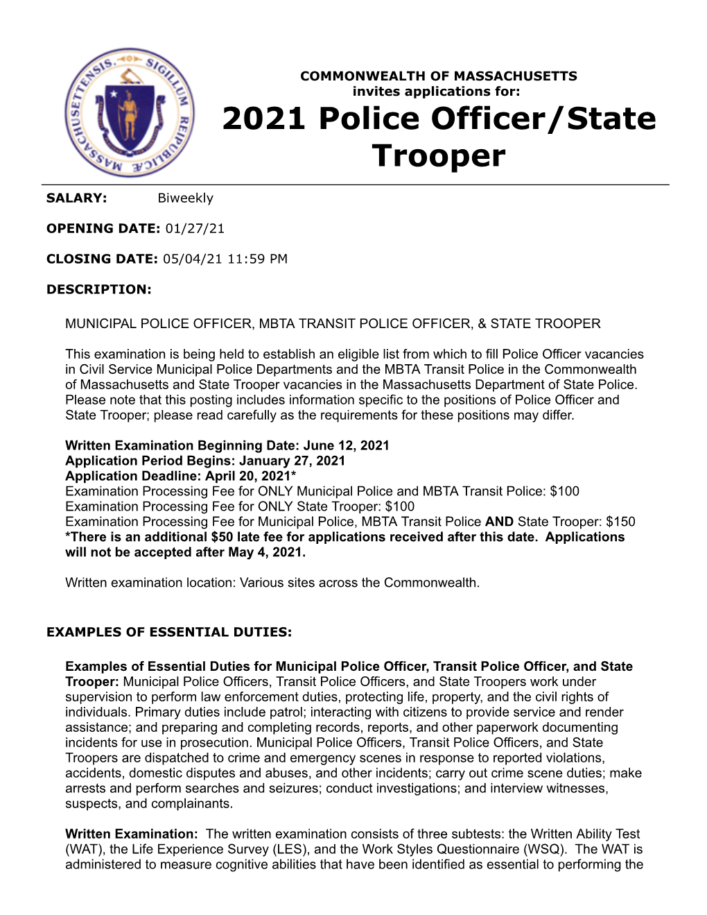 2021 Police Officer/State Trooper