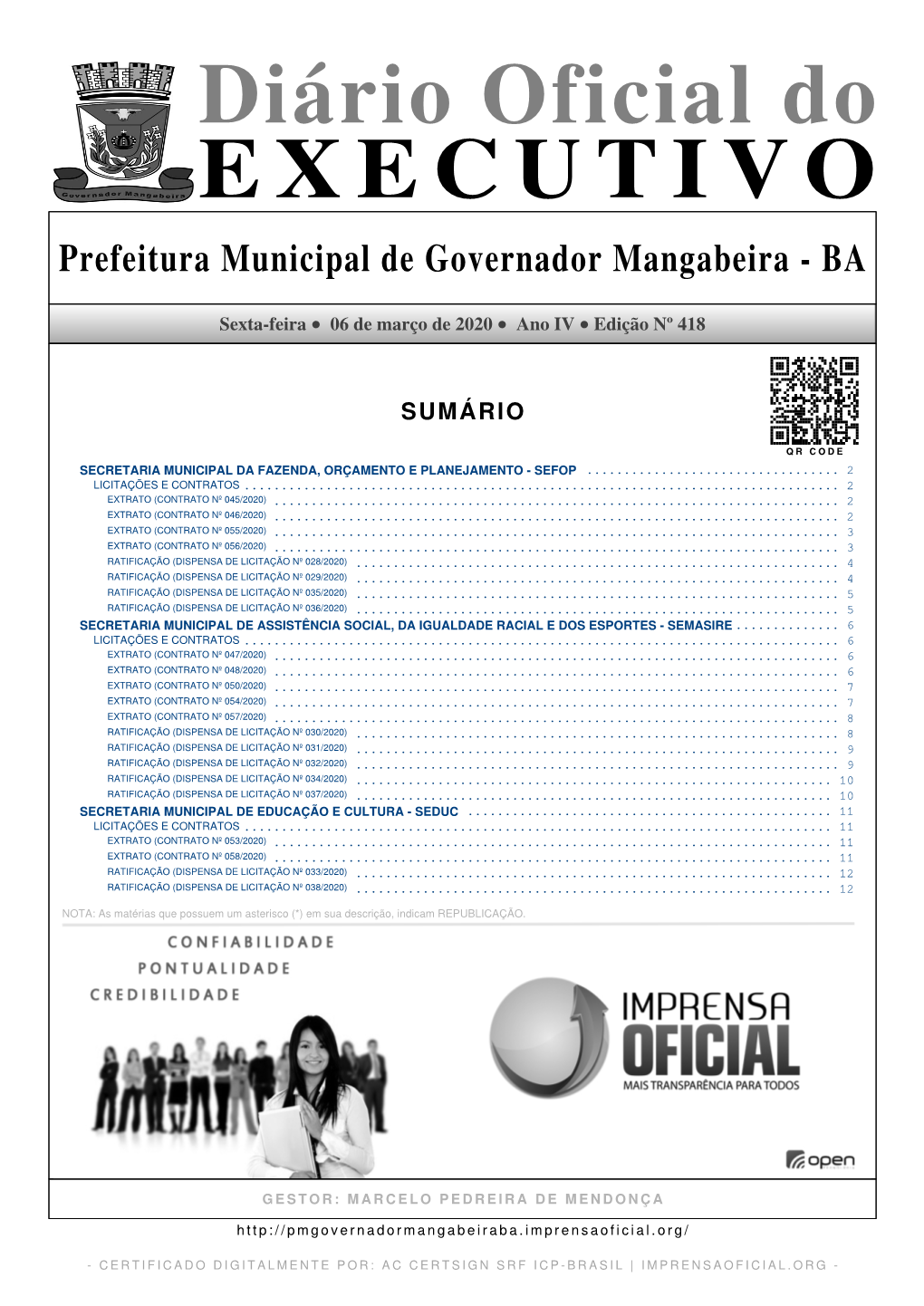 Diário Oficial Do EXECUTIVO Prefeitura Municipal De Governador Mangabeira - BA