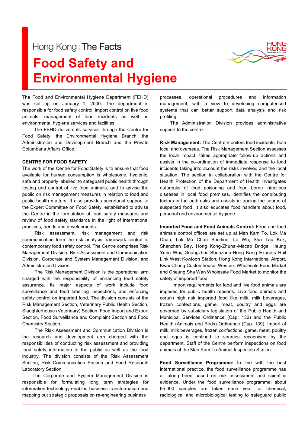 Food Safety and Environmental Hygiene