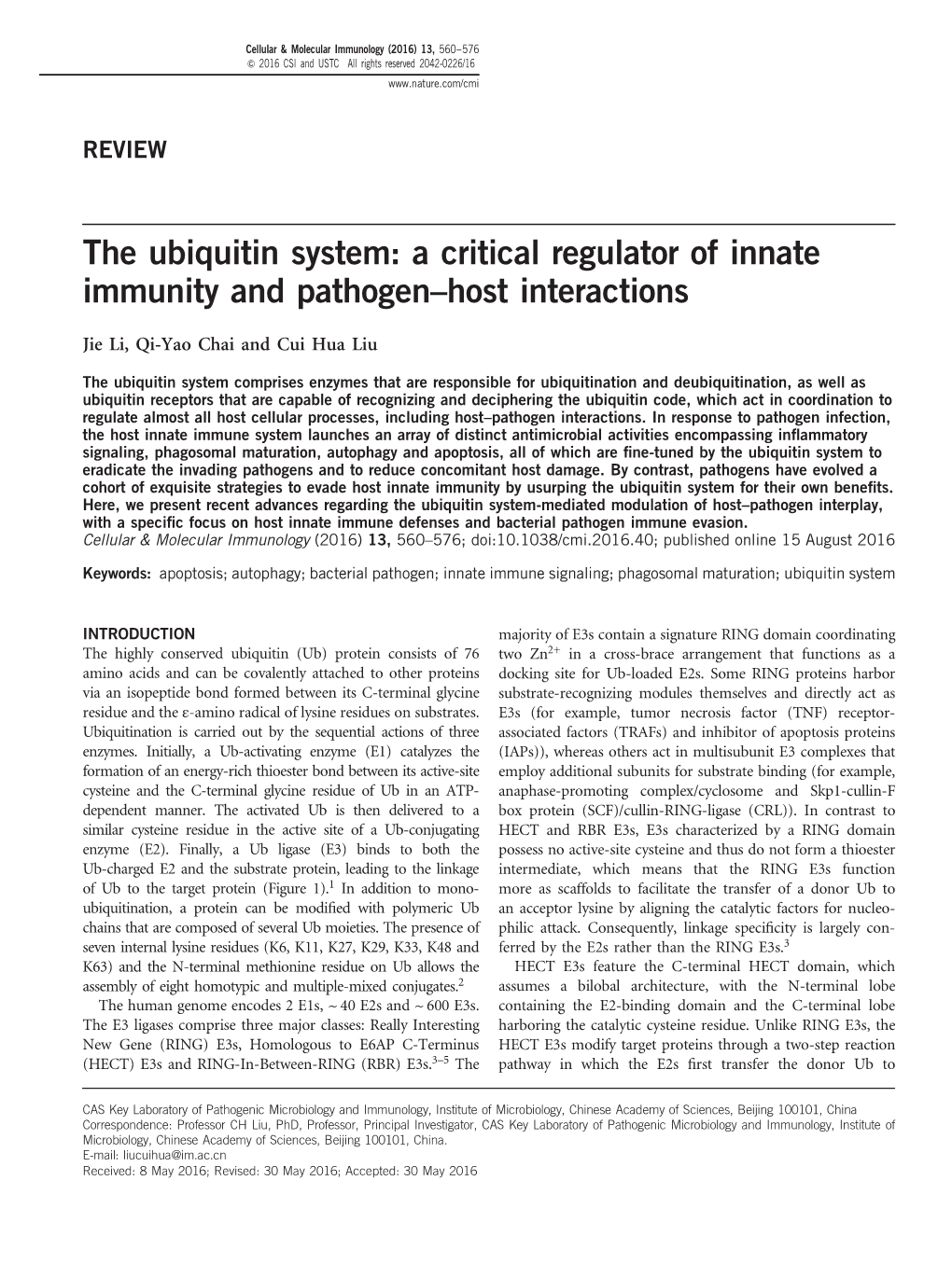 A Critical Regulator of Innate Immunity and Pathogen&Ndash