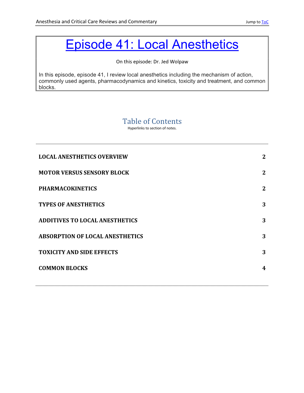 Episode 41: Local Anesthetics