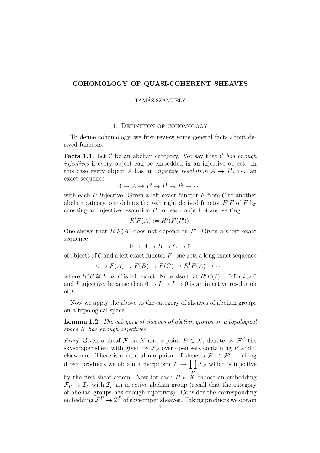 Cohomology of Coherent Sheaves