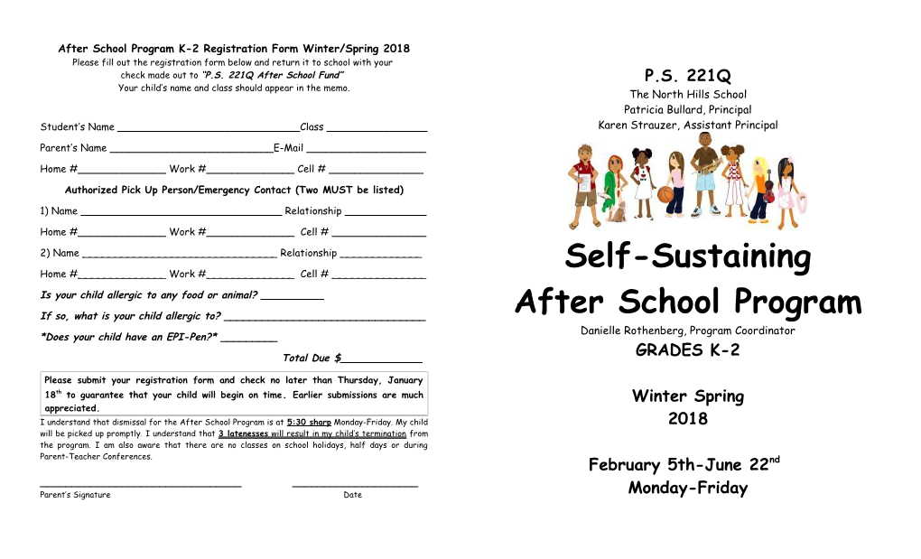 After School Program K-2 Registration Form Winter/Spring 2018