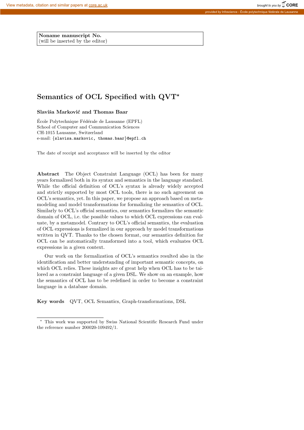 Semantics of OCL Specified with QVT*