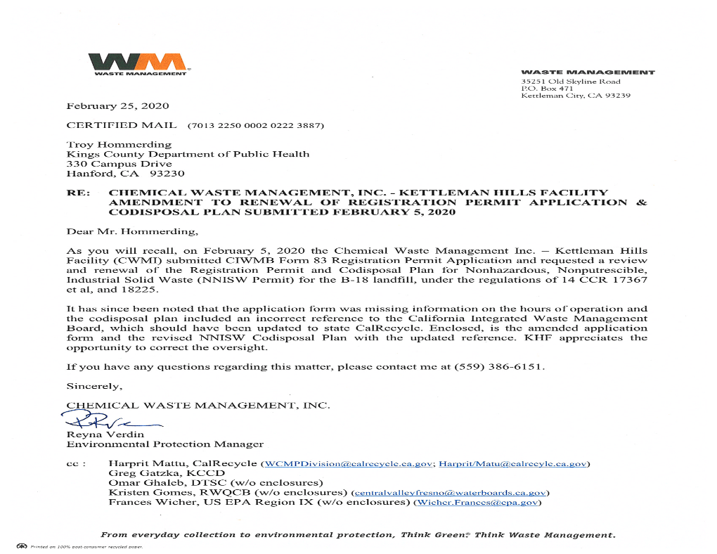 CWMI KHF Amended B18 NNISW Permit Application 022520