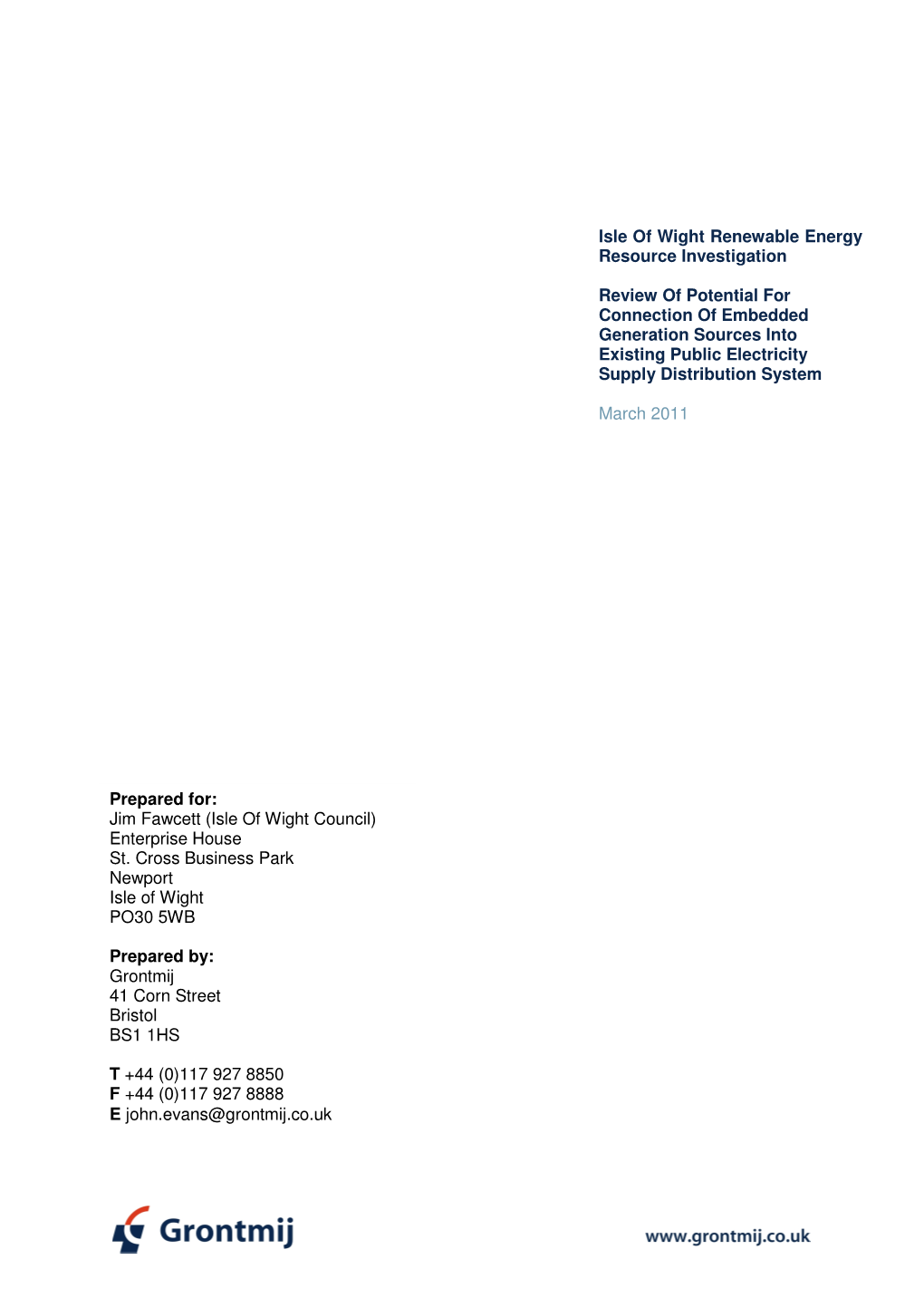 Isle of Wight Renewable Energy Resource Investigation Review of Potential for Connection of Embedded Generation Sources Into