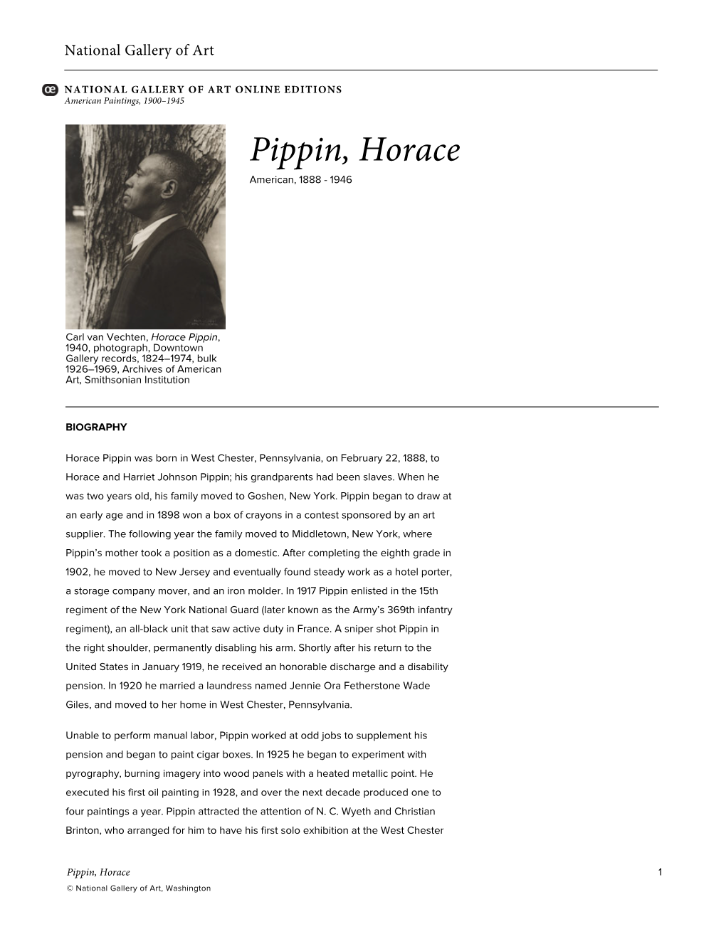 Pippin, Horace American, 1888 - 1946