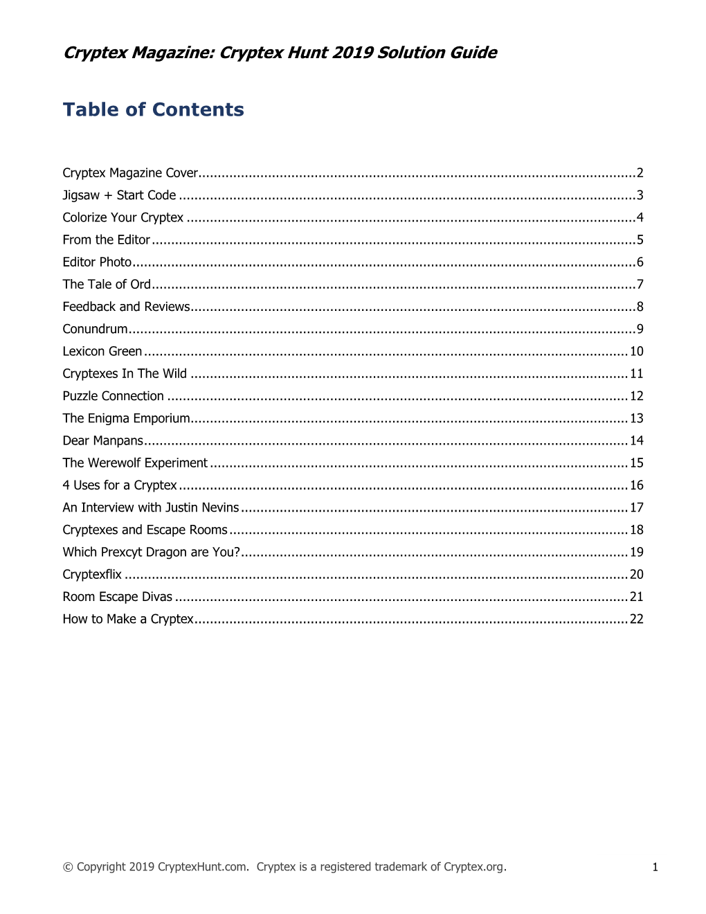 Table of Contents