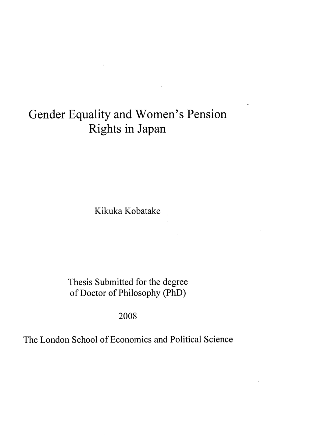 Gender Equality and Women's Pension Rights in Japan