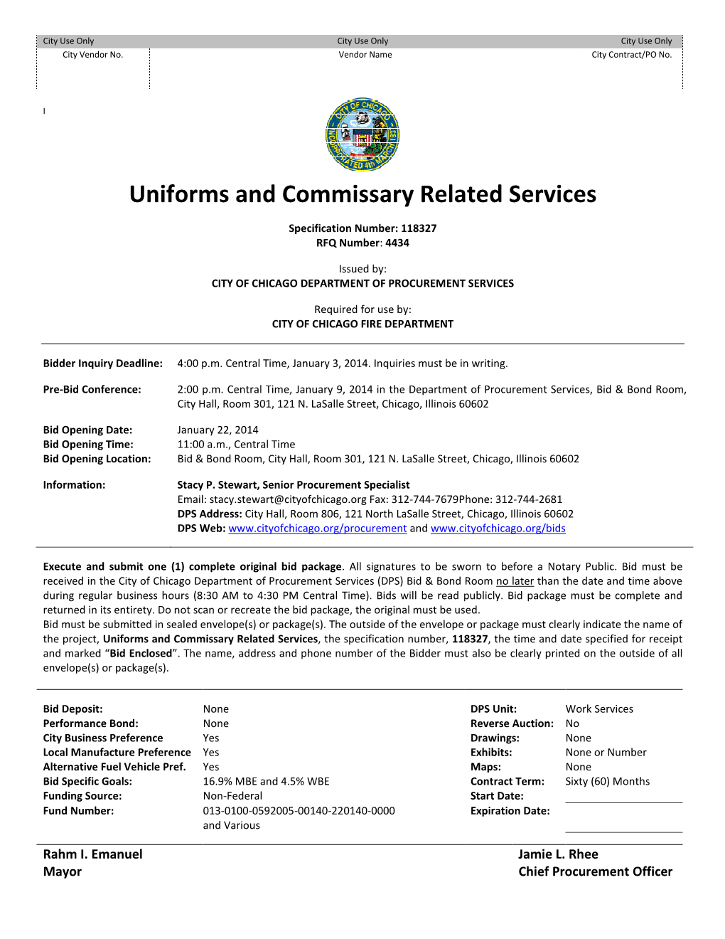 Uniforms and Commissary Related Services