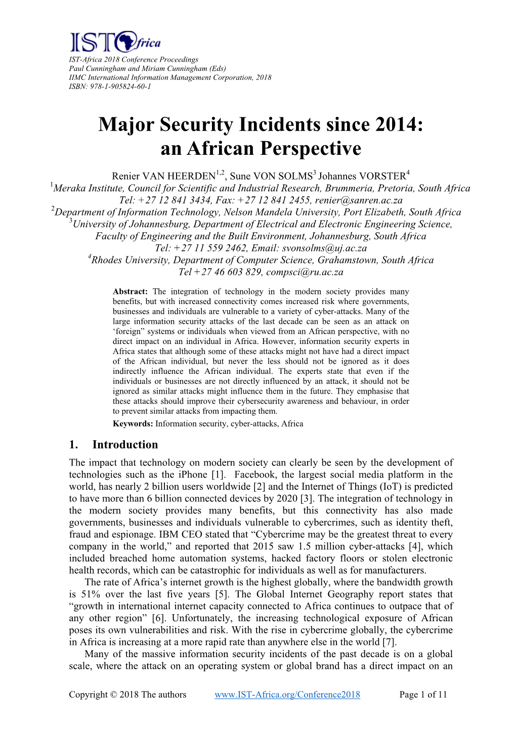 Major Security Incidents Since 2014: an African Perspective