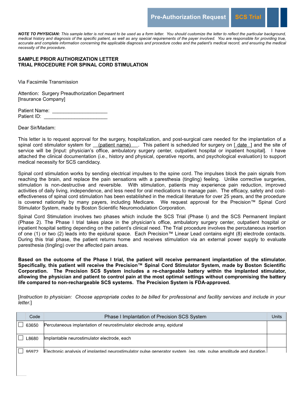 Sample Prior Authorization Letter