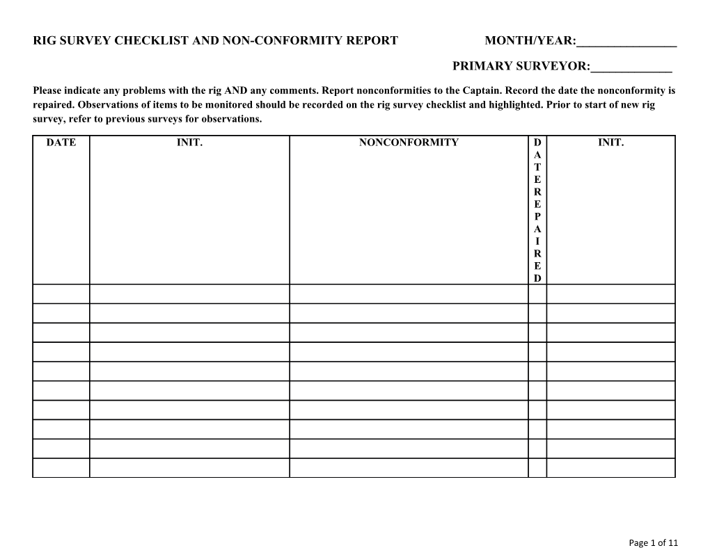 Rig Survey Checklist and Non-Conformity Report Month/Year:______