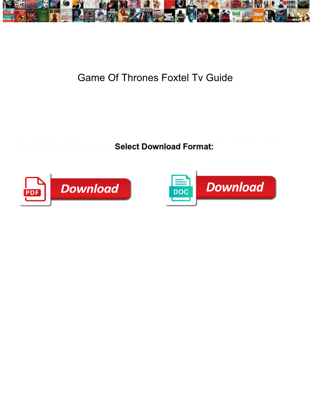 Game of Thrones Foxtel Tv Guide