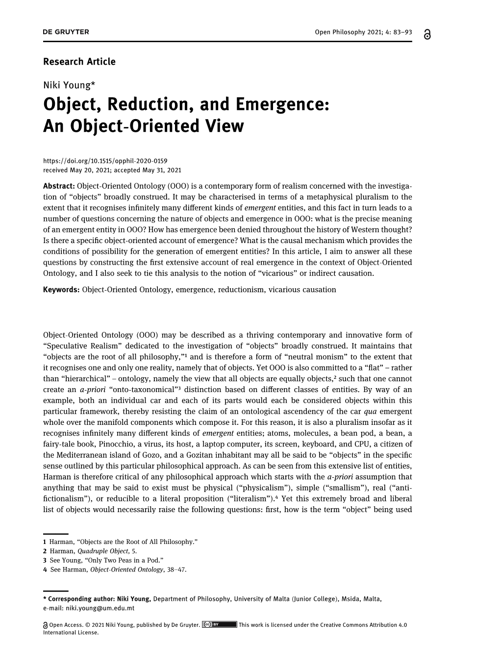 Object, Reduction, and Emergence: an Object-Oriented View