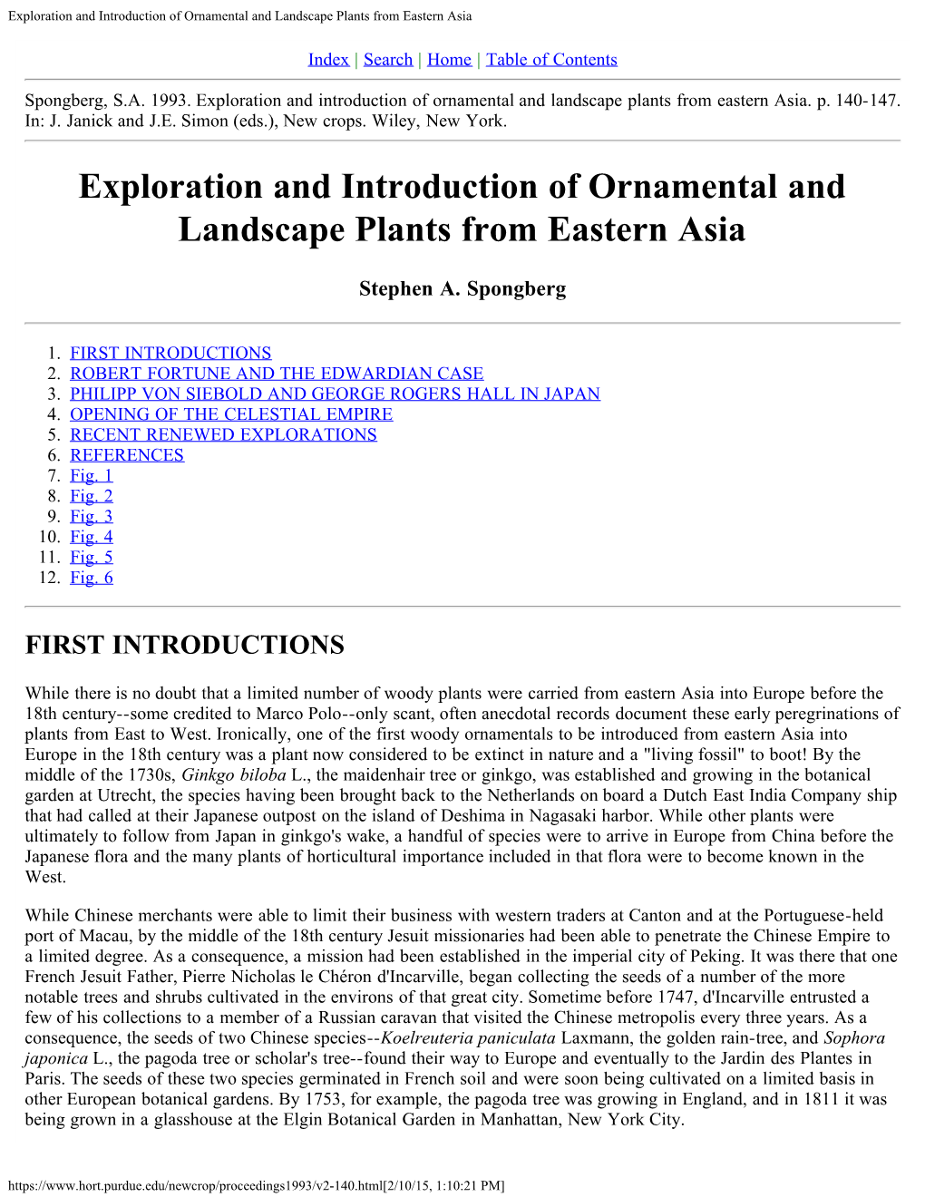 Exploration and Introduction of Ornamental and Landscape Plants from Eastern Asia