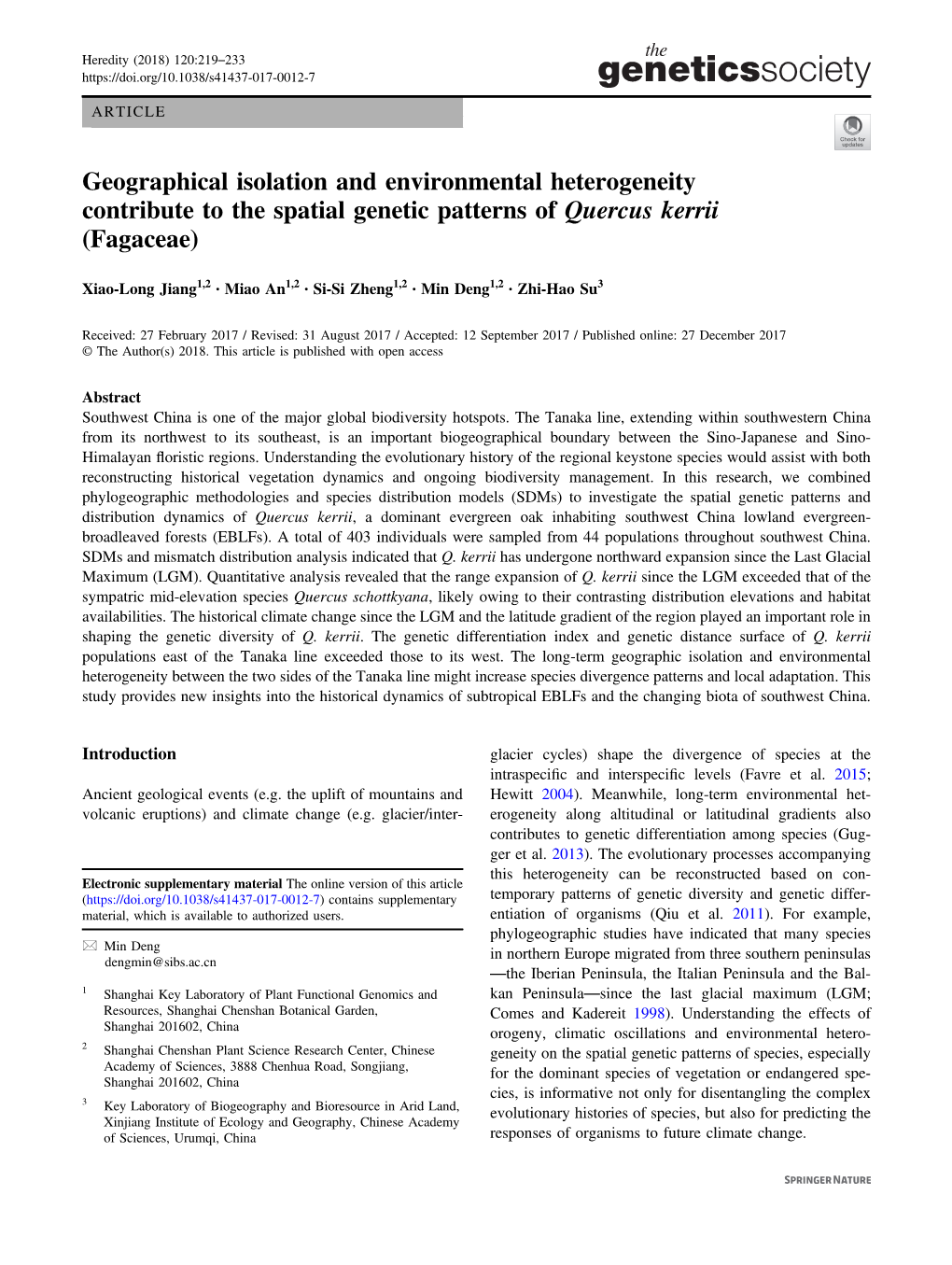 Geographical Isolation and Environmental Heterogeneity Contribute to the Spatial Genetic Patterns of Quercus Kerrii (Fagaceae)