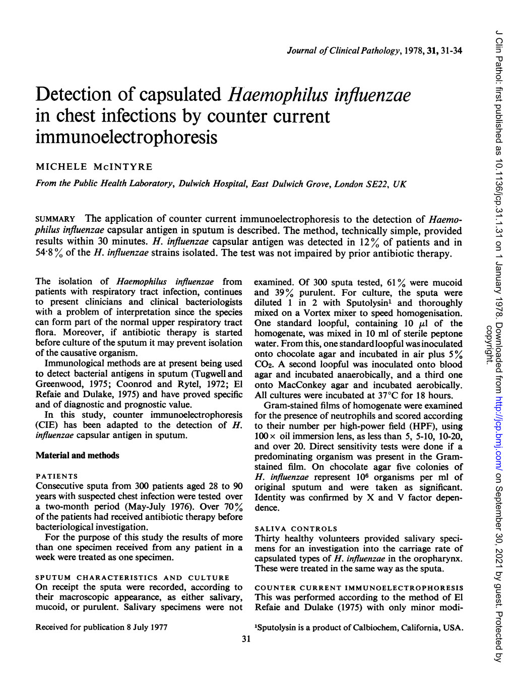 Detection of Capsulated Haeinophilus Influenzae in Chest Infections by Counter Current Immunoelectrophoresis