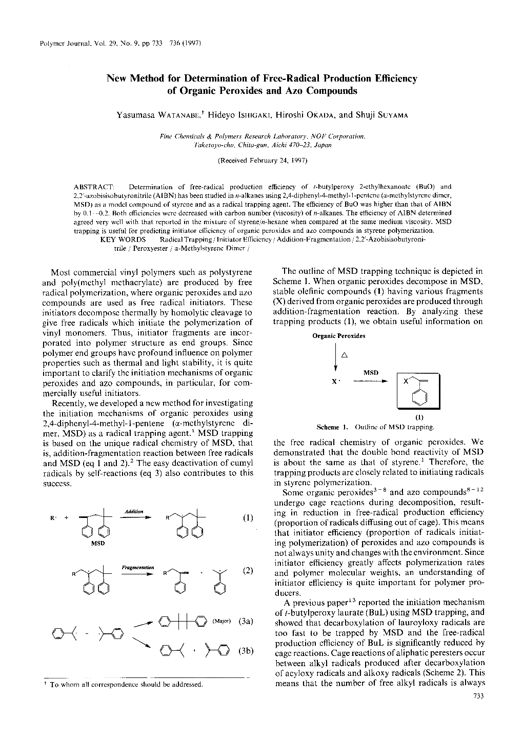 O Showed That Decarboxylation of Lauroyloxy Radicals Are O-( + Too Fast to Be Trapped by MSD and the Free-Radical >-O 