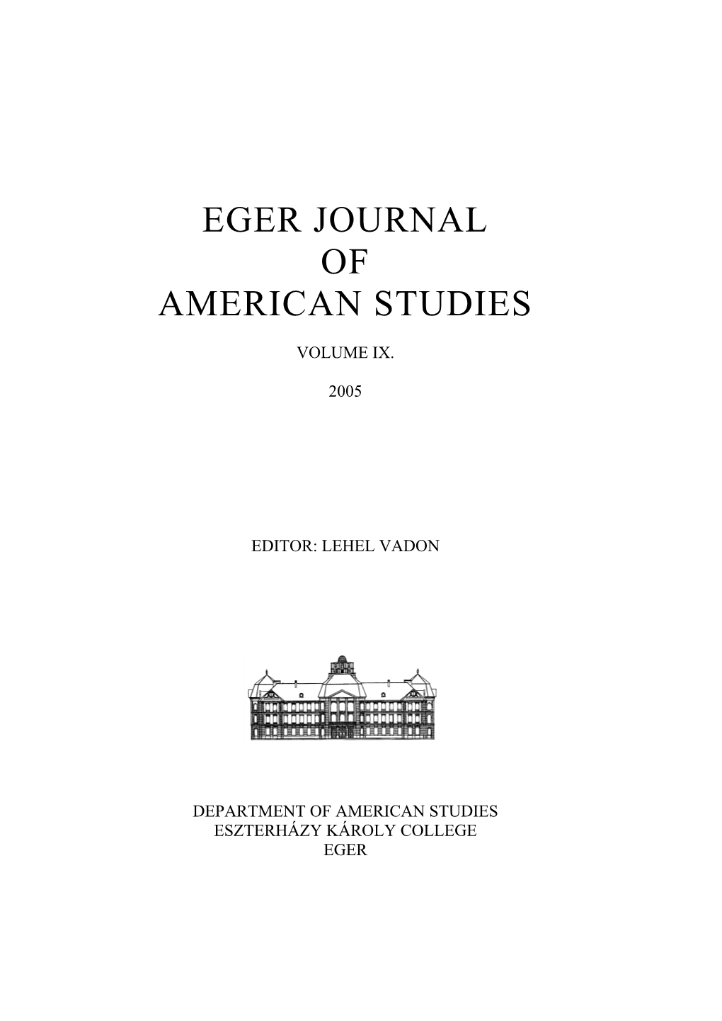 Eger Journal of American Studies