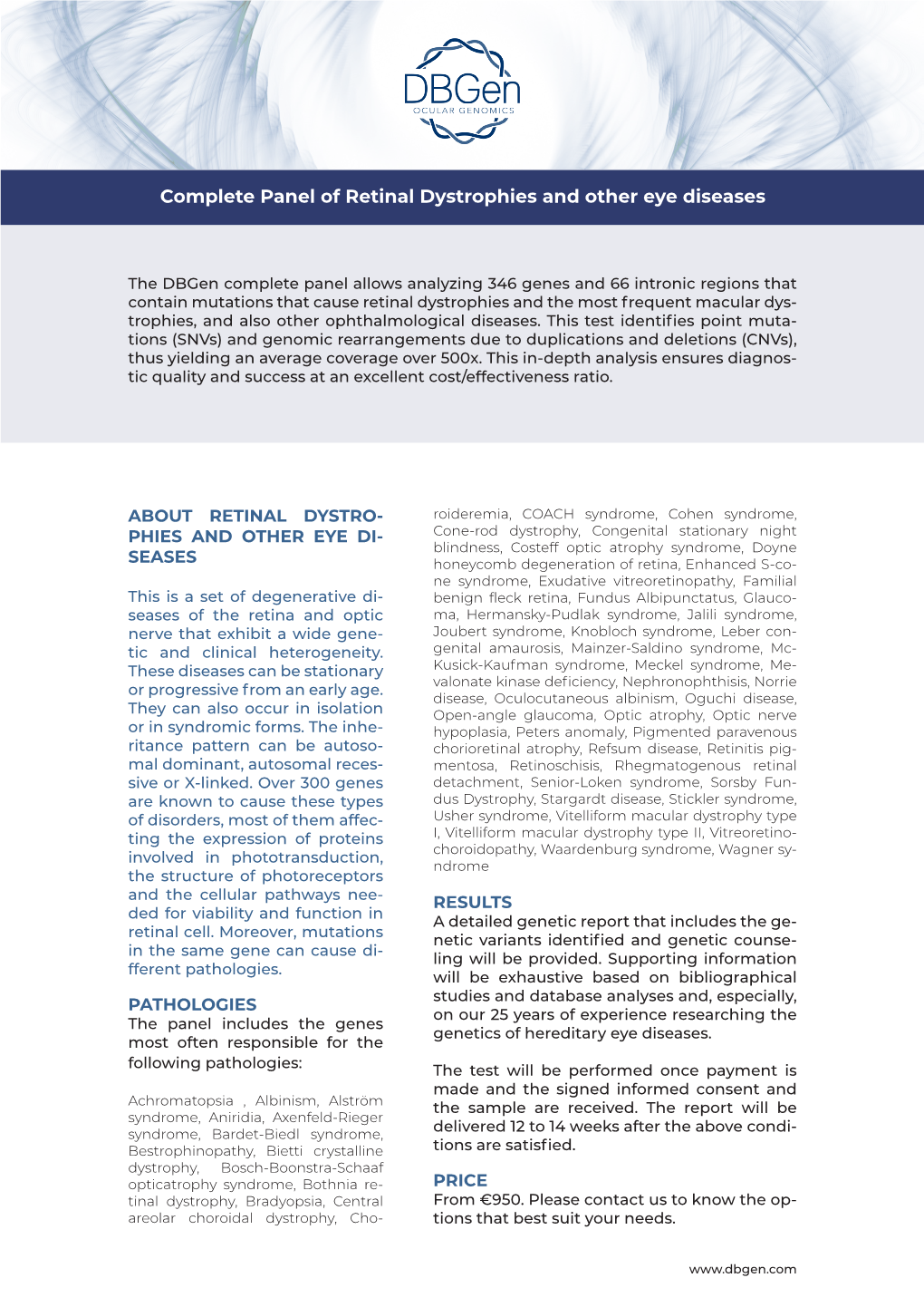 Complete Panel of Retinal Dystrophies and Other Eye Diseases