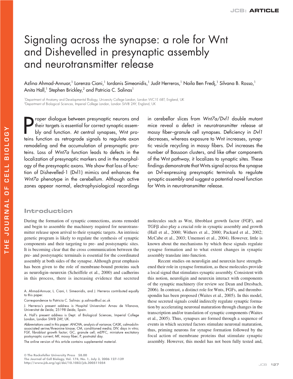 A Role for Wnt and Dishevelled in Presynaptic Assembly And