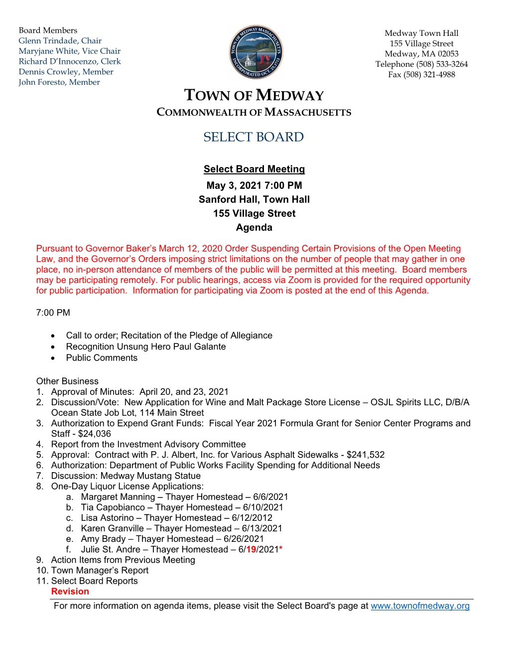 Town of Medway Select Board