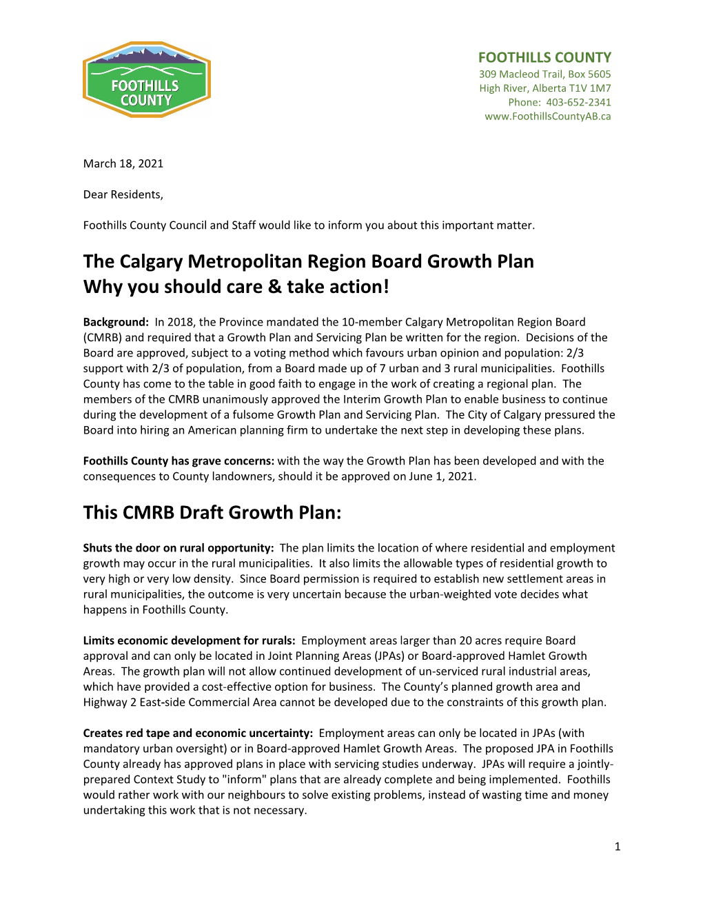 The Calgary Metropolitan Region Board Growth Plan Why You Should Care & Take Action!