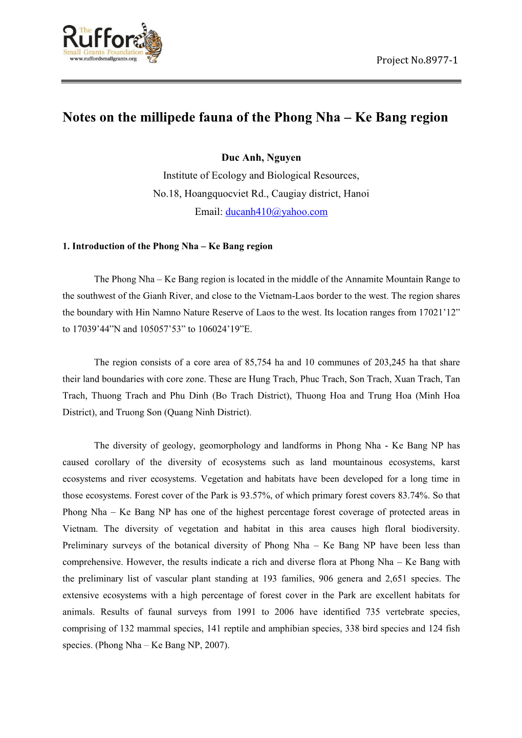 Notes on the Millipede Fauna of the Phong Nha – Ke Bang Region