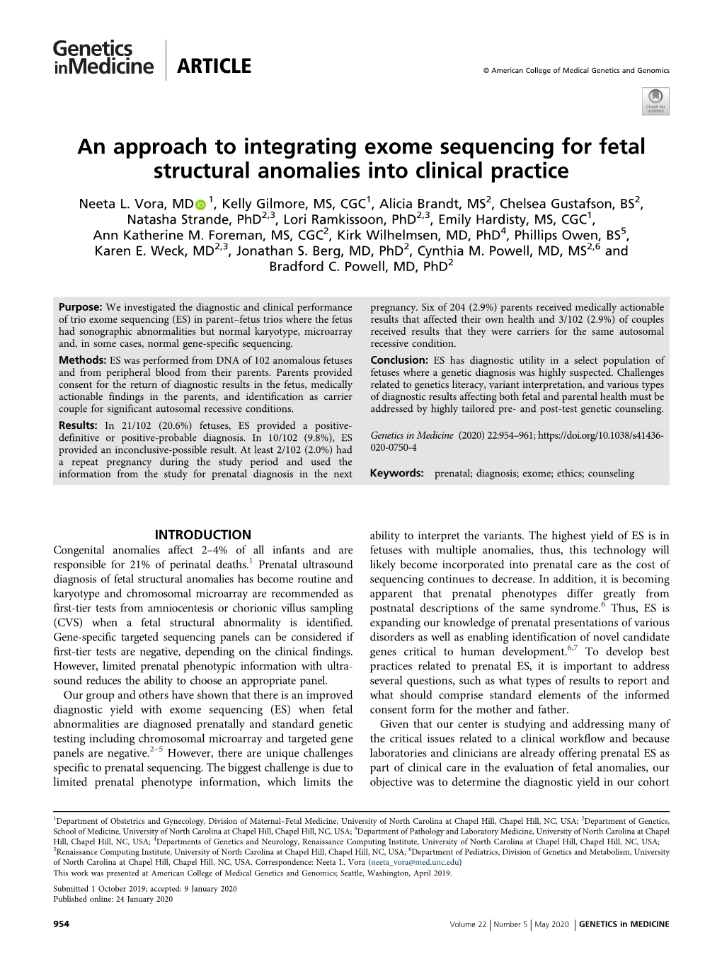 An Approach to Integrating Exome Sequencing for Fetal Structural Anomalies Into Clinical Practice