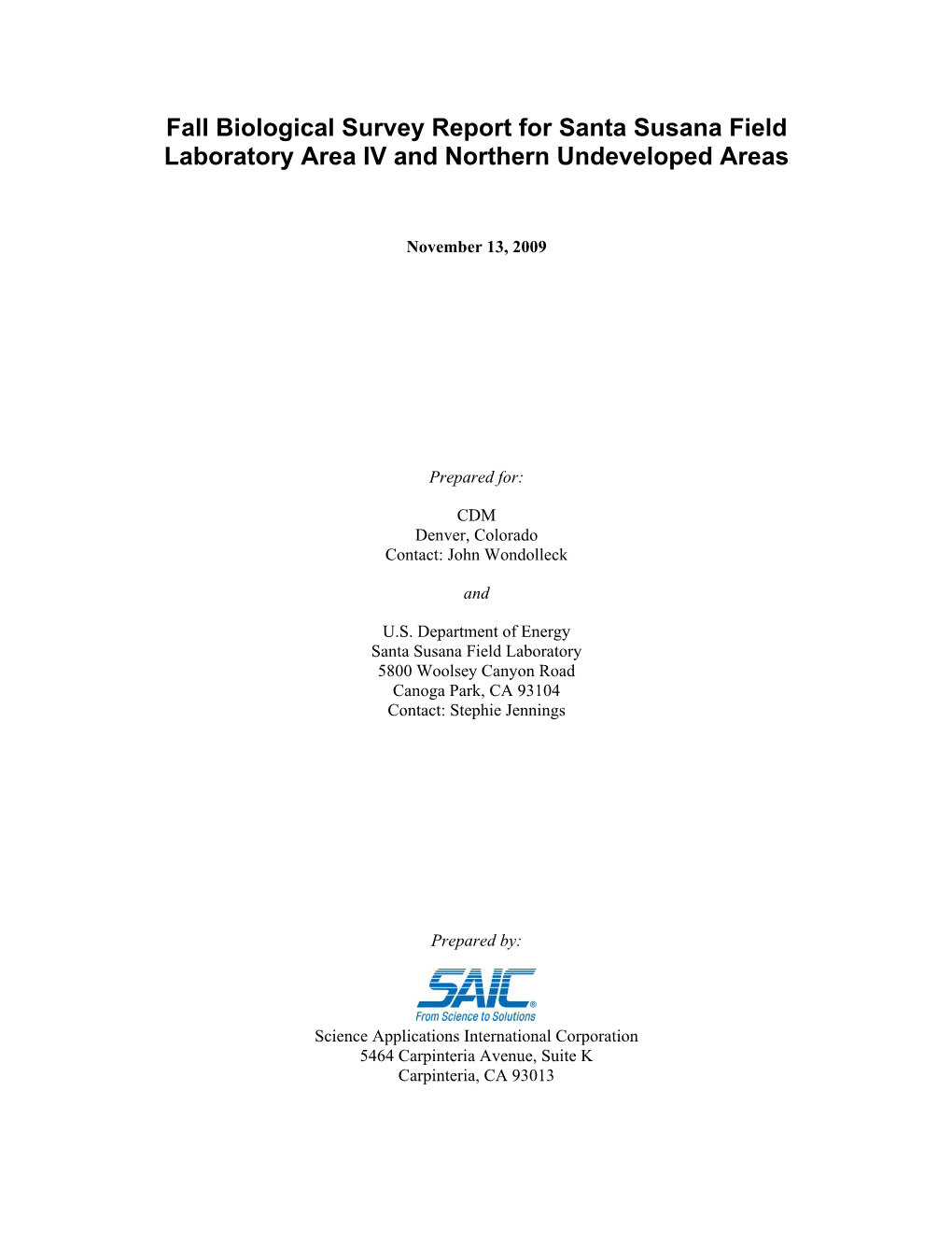 SSFL Biological Survey Report