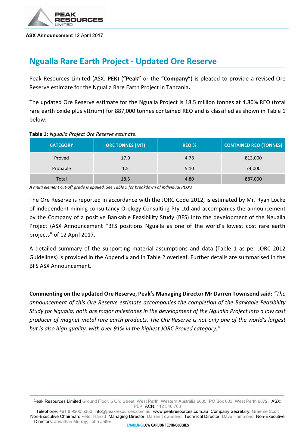 Ngualla Rare Earth Project - Updated Ore Reserve