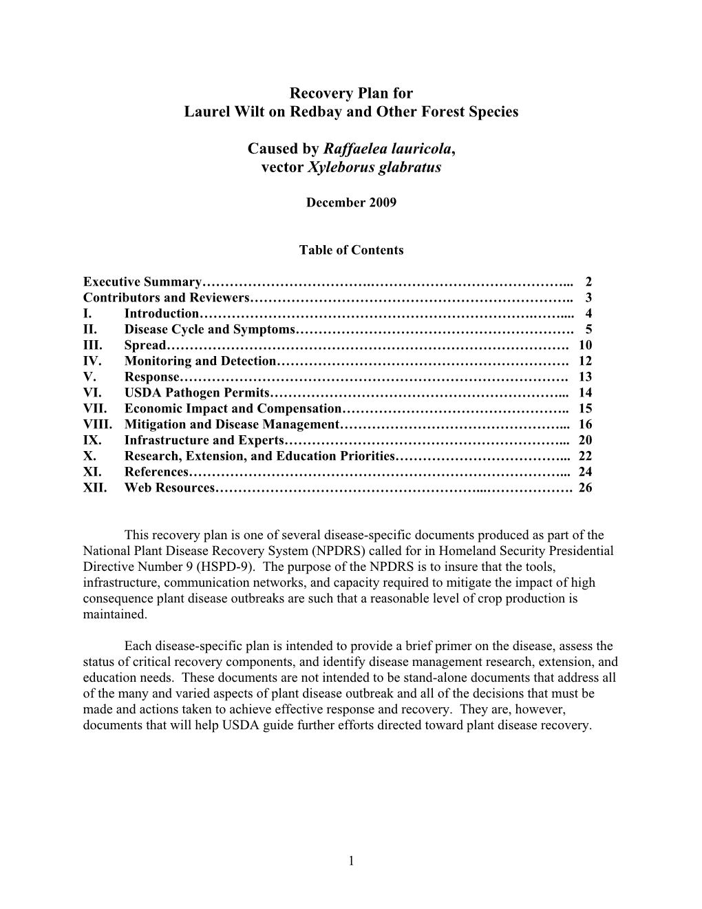 Recovery Plan for Laurel Wilt on Redbay and Other Forest Species