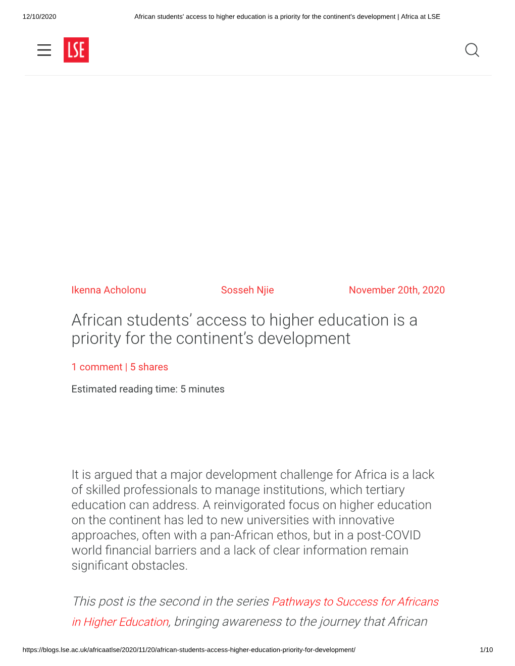 African Students' Access to Higher Education Is a Priority for the Continent's Development | Africa at LSE
