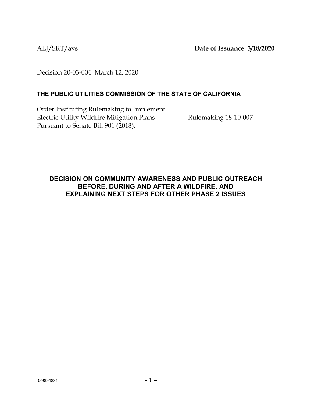 1 – ALJ/SRT/Avs Date of Issuance 3/18