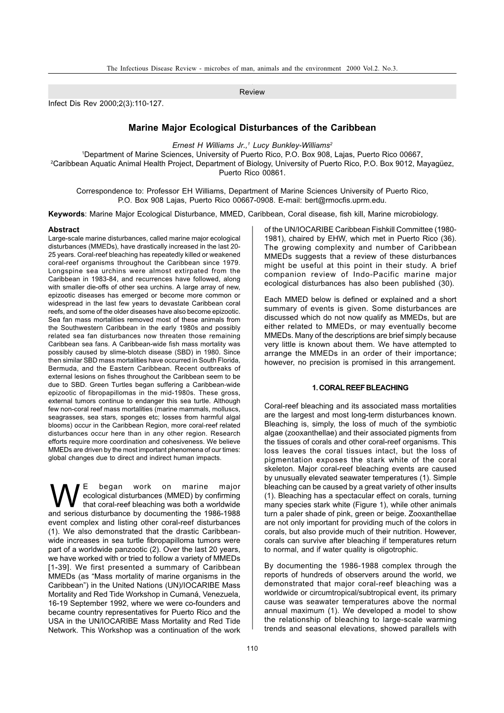 Marine Major Ecological Disturbances of the Caribbean