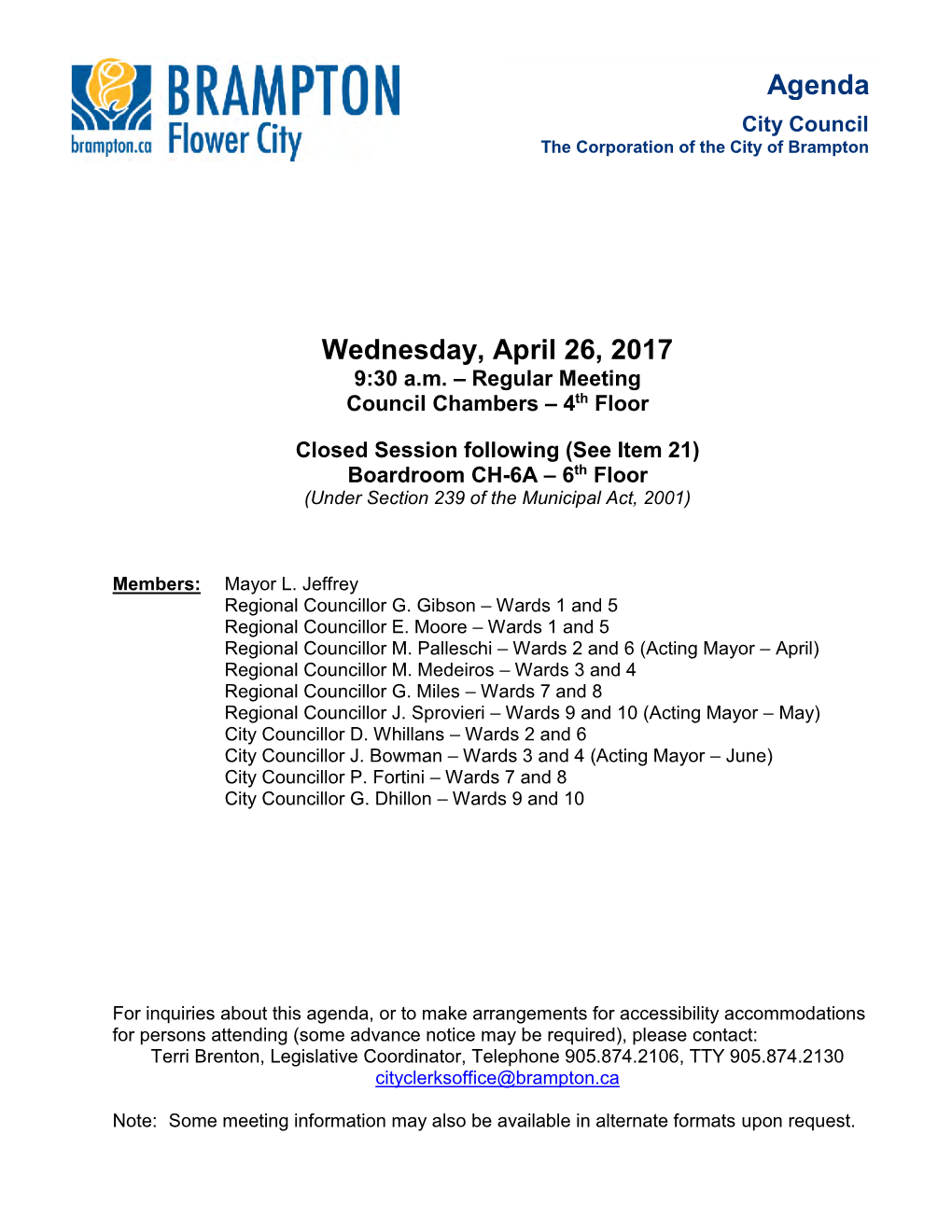 City Council Agenda for April 26, 2017